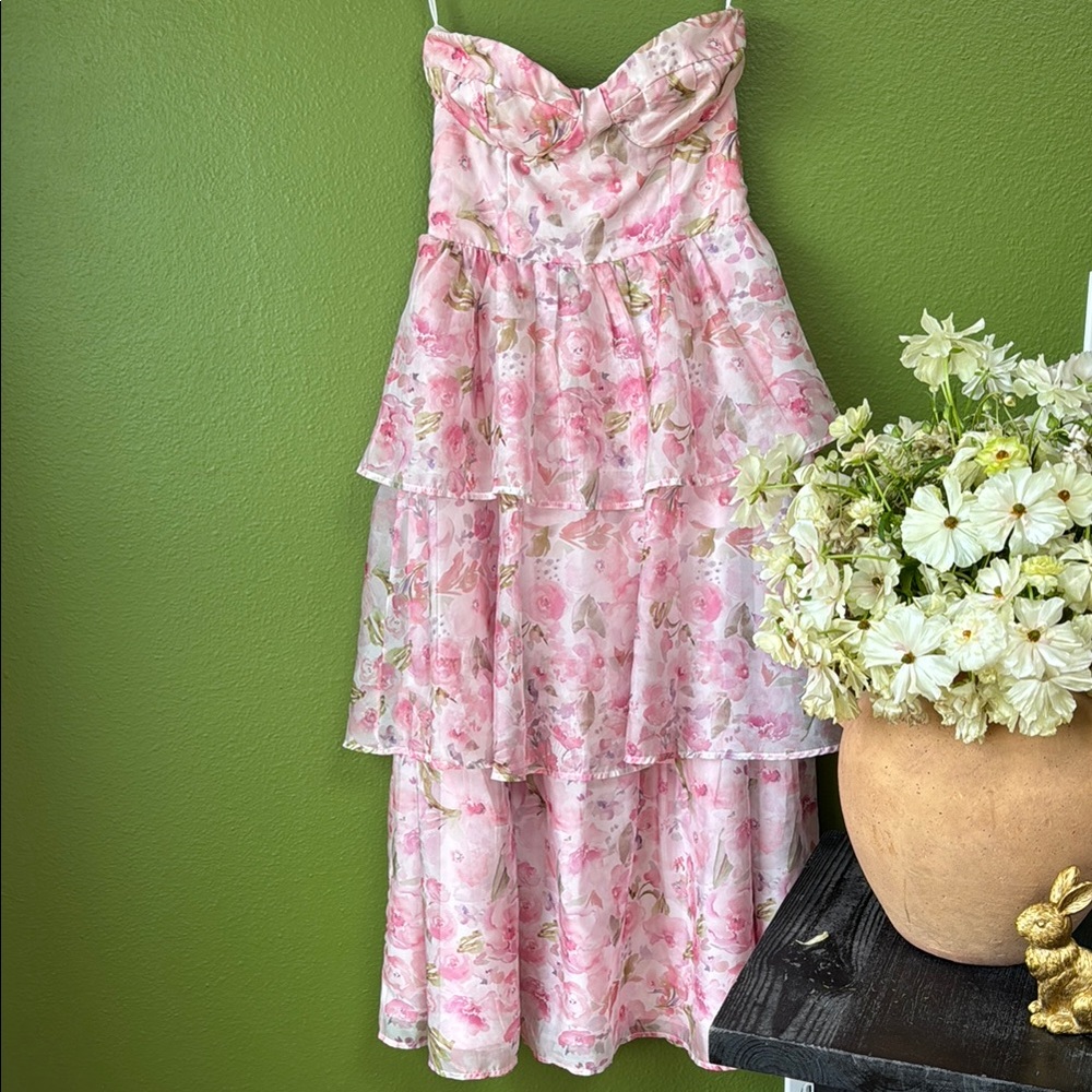 Strapless Floral Pink Dress